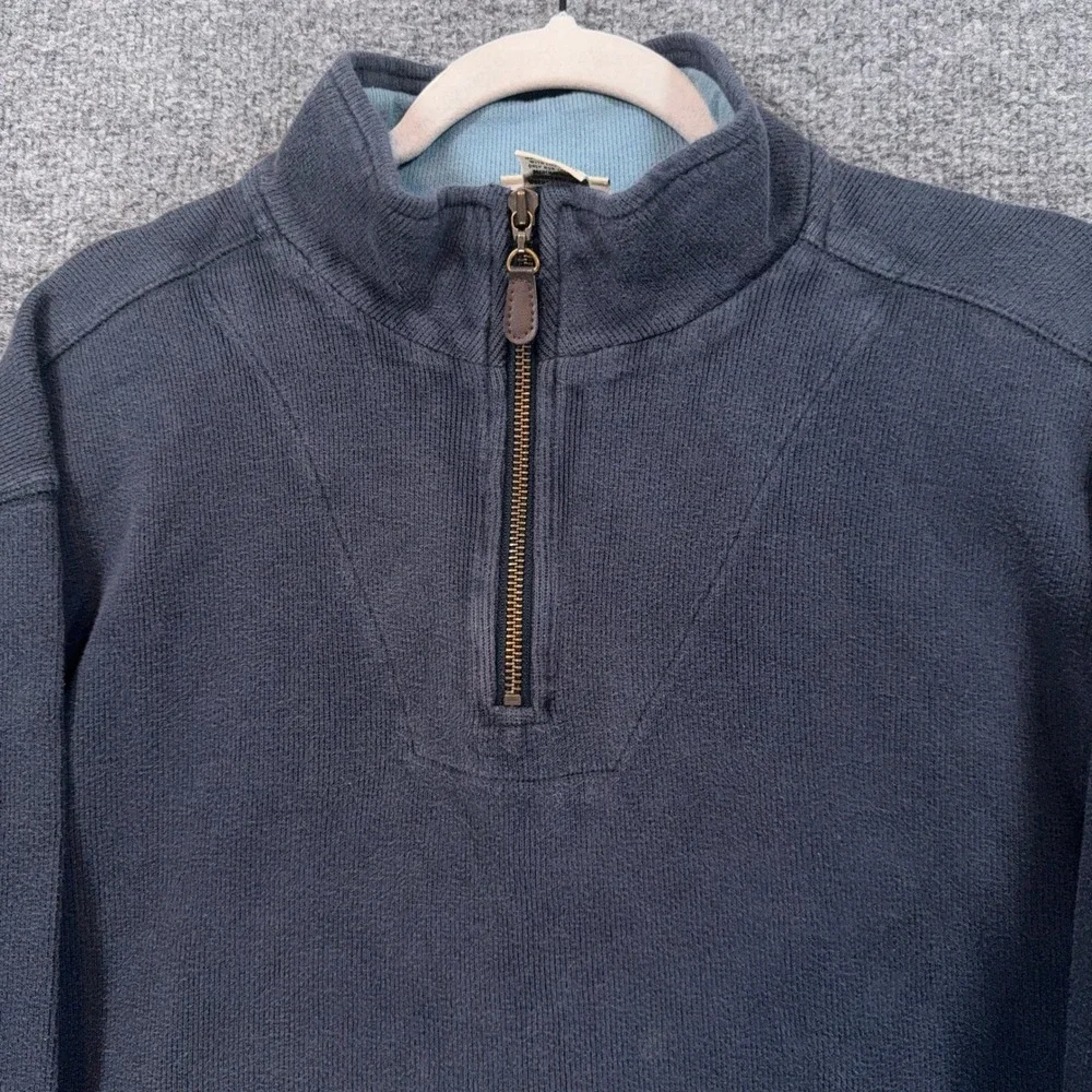 L.L Bean Sweater Mens Large Navy Blue Ribbed 1/4 Zip Pullover Cotton Layering
